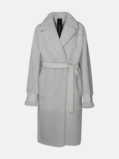 Shop Blancha Long White Leather Fur Coat
