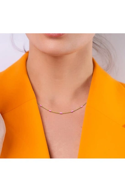 Delmar 18k Gold Plated Sterling Silver Pink Enamel Station Ball Chain Necklace In Pink