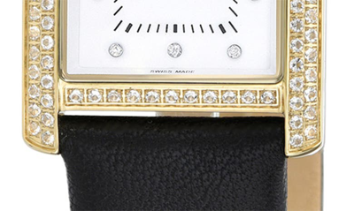 Porsamo Bleu Karolina Diamond & Topaz Leather Strap Watch, 30mm In Black