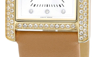 Porsamo Bleu Karolina Diamond & Topaz Leather Strap Watch, 30mm In Beige