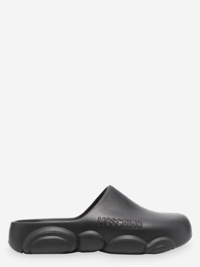 Shop Moschino Synthetic Fibers Mules In Black