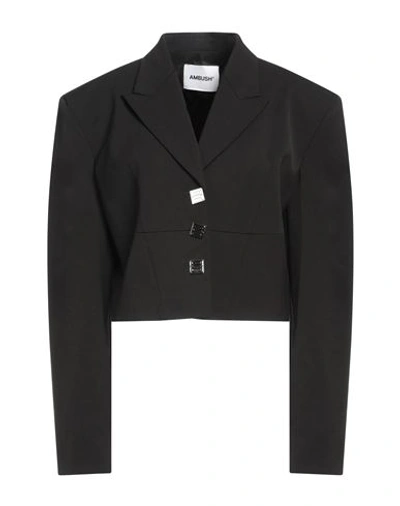 Shop Ambush Woman Blazer Black Size 4 Polyester, Virgin Wool, Elastane