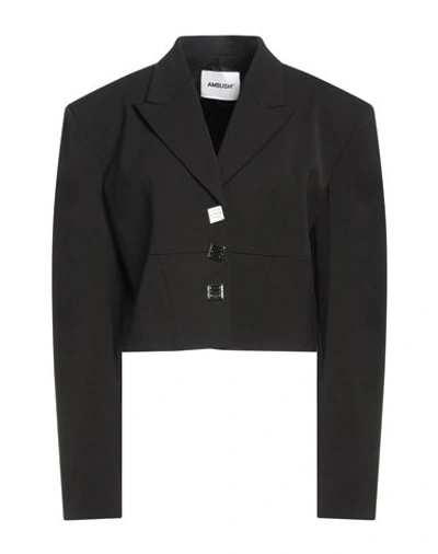 Ambush Woman Blazer Black Size 4 Polyester, Virgin Wool, Elastane In Black
