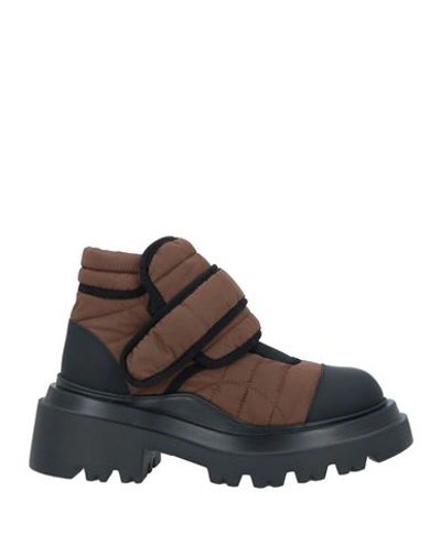 Plan C Woman Ankle Boots Brown Size 8 Textile Fibers, Soft Leather In Brown