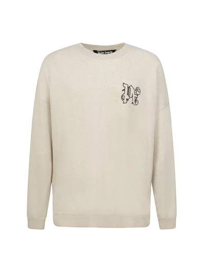 Shop Palm Angels Linen And Cotton Sweatshirt With Embroidered Monogram