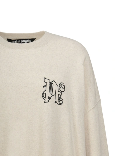 Shop Palm Angels Linen And Cotton Sweatshirt With Embroidered Monogram
