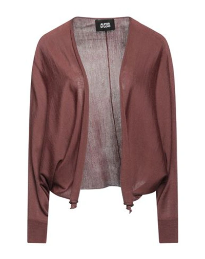 Alpha Studio Woman Cardigan Brown Size 10 Merino Wool, Tencel In Brown