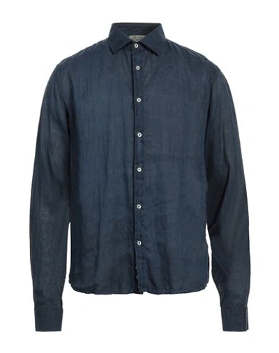 Shop Rossopuro Man Shirt Navy Blue Size 17 ½ Linen