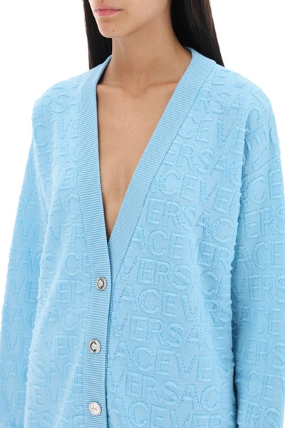 Shop Versace 'la Vacanza' Monogram Maxi Cardigan In Blue