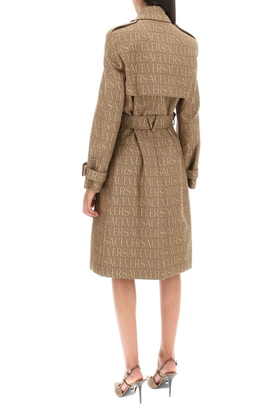 Shop Versace ' Allover' Double-breasted Trench Coat In Beige