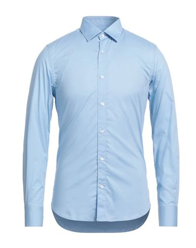 Shop Massimo Rebecchi Man Shirt Azure Size 17 ½ Cotton, Elastane In Blue