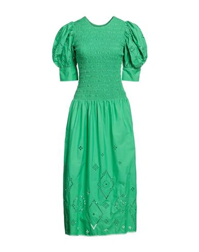 Shop Ganni Woman Midi Dress Green Size 6 Organic Cotton