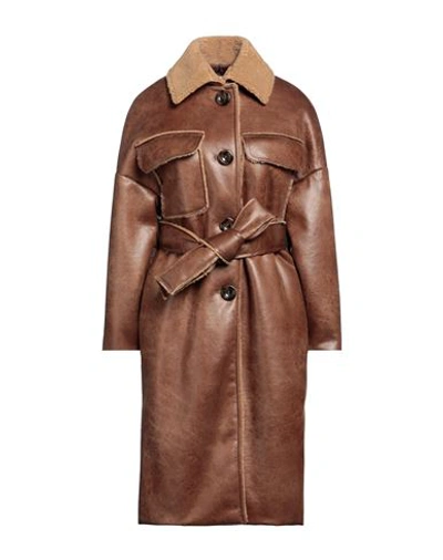 Sees Infinitely Woman Woman Coat Brown Size 6 Polyester In Brown
