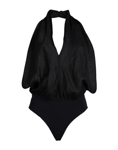 JIJIL JIJIL WOMAN BODYSUIT BLACK SIZE 8 LINEN, POLYAMIDE 