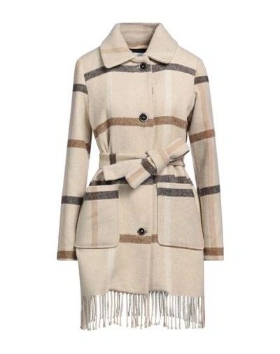 Shop Caractere Caractère Woman Coat Beige Size 10 Acrylic, Polyester, Wool, Polyamide