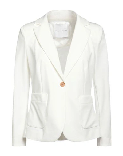Shop Skills & Genes Woman Blazer White Size 6 Cotton, Polyamide, Elastane