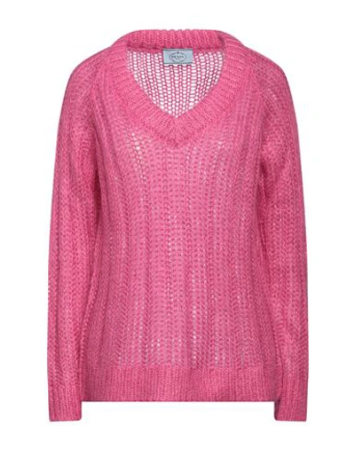 Shop Prada Woman Sweater Fuchsia Size 8 Mohair Wool, Polyamide, Wool In Pink