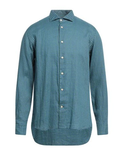 Shop Drumohr Man Shirt Slate Blue Size Xxl Linen