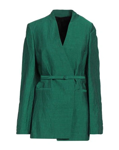 Shop Christian Wijnants Woman Blazer Green Size 8 Linen, Cotton