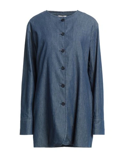 Shop Alessia Santi Woman Overcoat & Trench Coat Slate Blue Size 6 Cotton