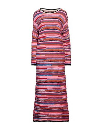 Dsquared2 Multi Stripe Wool Blend Knit Long Dress In Pink