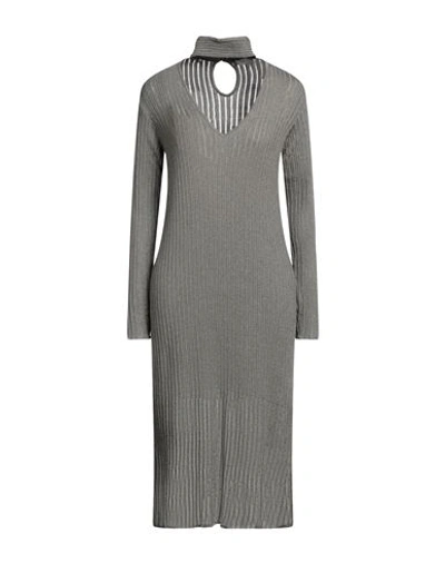 Agnona Woman Midi Dress Taupe Size L Cashmere, Silk, Polyamide, Metallic Polyester In Grey