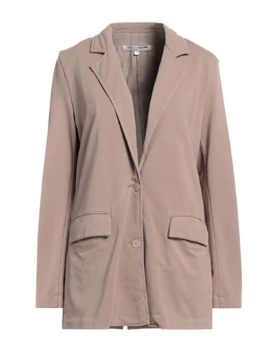 European Culture Woman Blazer Khaki Size Xs Cotton, Viscose, Elastane In Beige