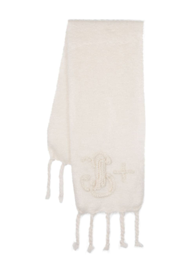 Shop Jil Sander Logo-embroidered Mohair-wool Scarf In Neutrals