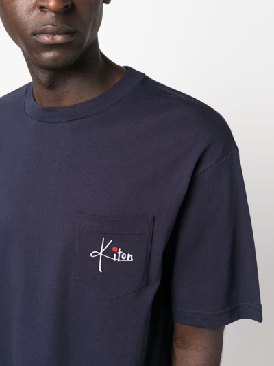 Shop Kiton Logo-embroidered Cotton T-shirt In Blue