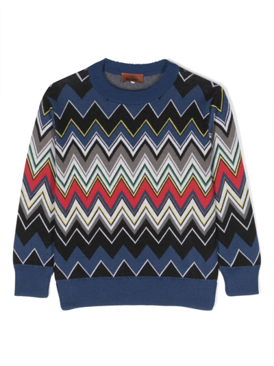 Shop Missoni Zigzag-woven Crew-neck Jumper In Blue