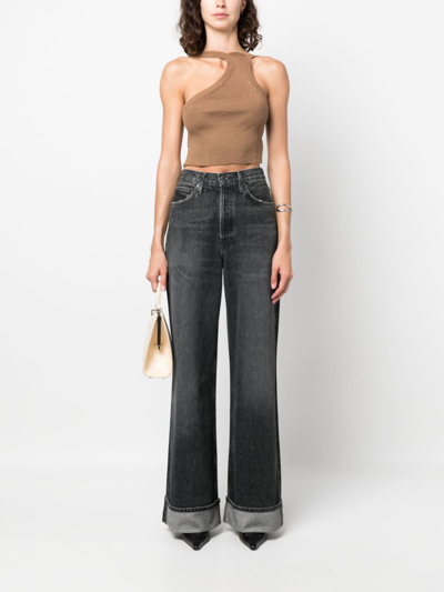 Agolde Dame Cuffed Organic Cotton Wide Leg Jeans In Black