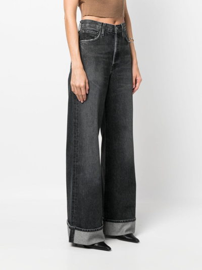 Shop Agolde Dame Wide-leg Organic-cotton Jeans In Black