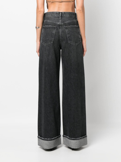 Agolde Dame Cuffed Organic Cotton Wide Leg Jeans In Black