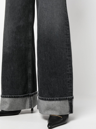 Agolde Dame Cuffed Organic Cotton Wide Leg Jeans In Black