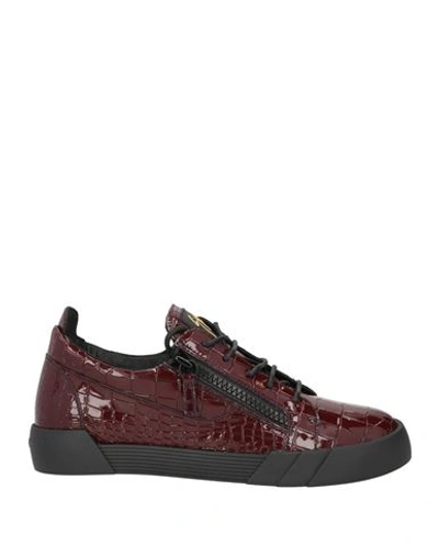 Shop Giuseppe Zanotti Man Sneakers Burgundy Size 6 Soft Leather In Red