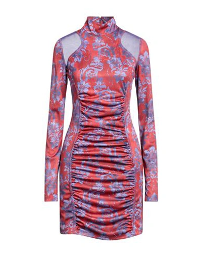 Versace Jeans Couture Floral Ruched Mini Bodycon Dress In Red