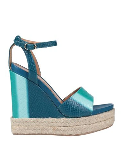 Shop Twinset Woman Espadrilles Turquoise Size 7 Soft Leather In Blue