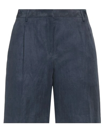 Lardini Woman Shorts & Bermuda Shorts Slate Blue Size 12 Viscose, Linen, Cotton In Blue