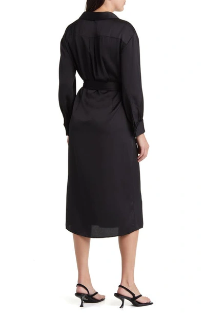 Shop French Connection Harlow Long Sleeve Satin Midi Wrap Dress In 01-blackout