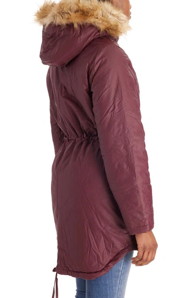 Shop Modern Eternity Sofia Waxed 3-in-1 Maternity Jacket With Faux Fur Trim In Burgundy