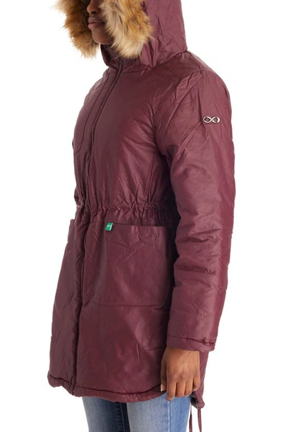 Modern Eternity Sofia Waxed 3-in-1 Maternity Jacket With Faux Fur Trim In Burgundy