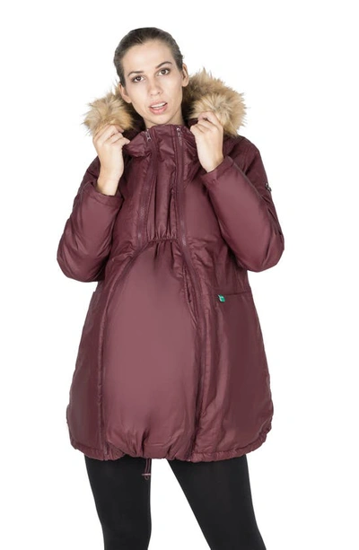 Shop Modern Eternity Sofia Waxed 3-in-1 Maternity Jacket With Faux Fur Trim In Burgundy