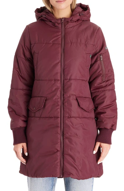 Shop Modern Eternity 3-in-1 Hooded Maternity Puffer Jacket In Burgundy