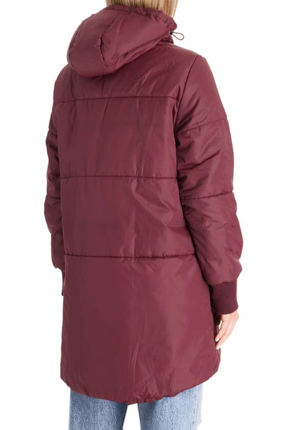 Shop Modern Eternity 3-in-1 Hooded Maternity Puffer Jacket In Burgundy
