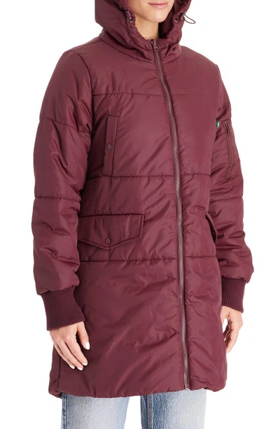 Modern Eternity 3-in-1 Hooded Maternity Puffer Jacket In Burgundy