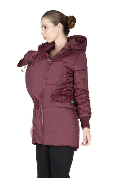Modern Eternity 3-in-1 Hooded Maternity Puffer Jacket In Burgundy