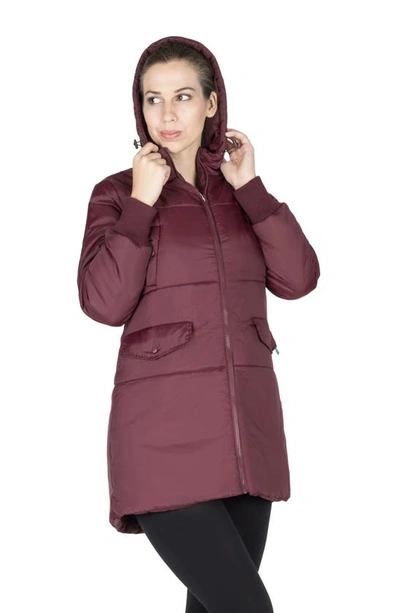 Modern Eternity 3-in-1 Hooded Maternity Puffer Jacket In Burgundy