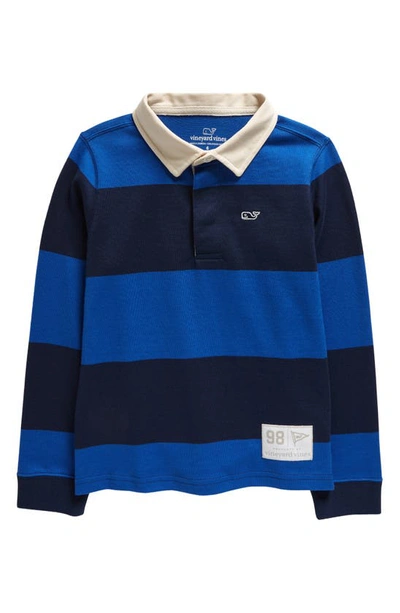 Shop Vineyard Vines Kids' Stripe Organic Cotton Rugby Shirt In Naut Navy/ Marit Blue