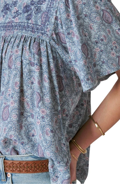 Shop Lucky Brand Embroidered Short Sleeve Top In Dusty Blue Paisley
