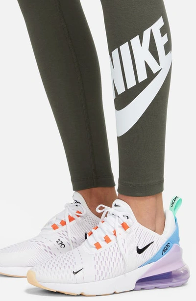 Shop Nike Sportswear Classics High Waist Graphic Leggings In Cargo Khaki/ White